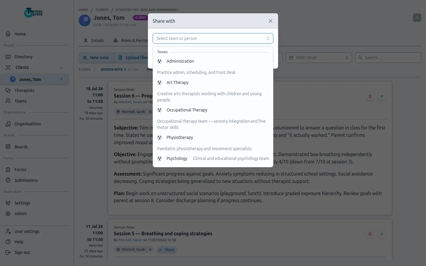 Note sharing dialog